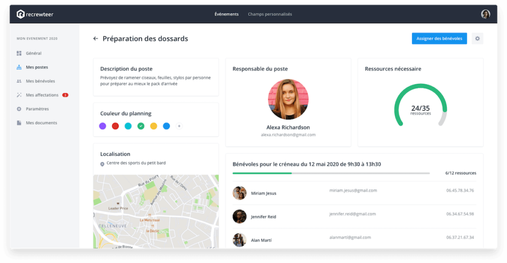 capture d'écran de l'interface recrewteer