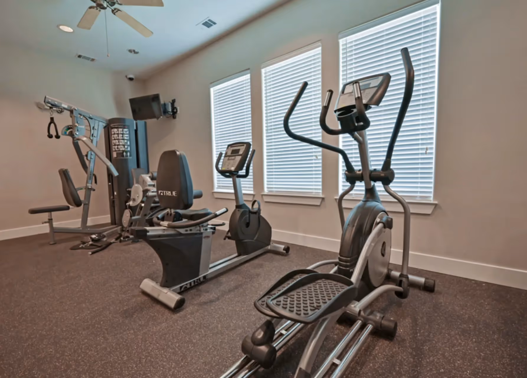gym with stationary bikes