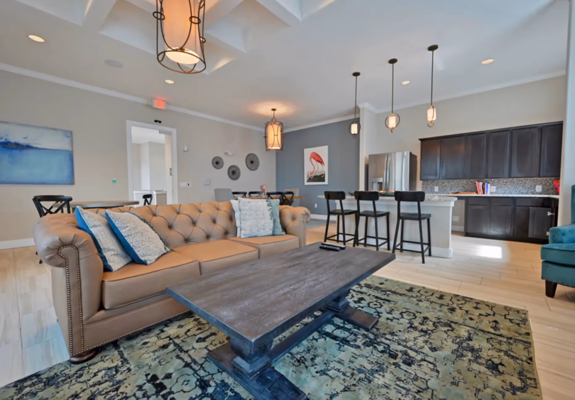 sitting area with view of kitchen