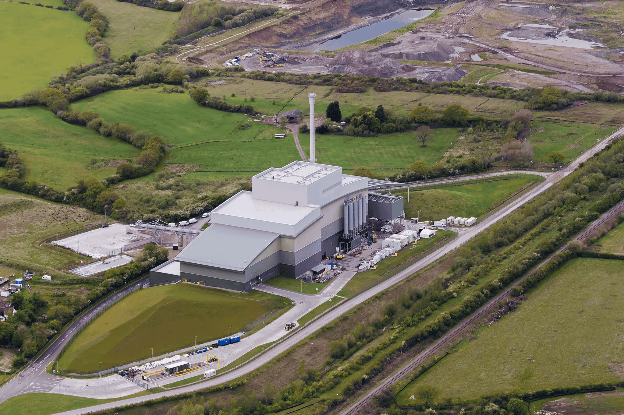 Aerial photo of an energy from waste plant. 