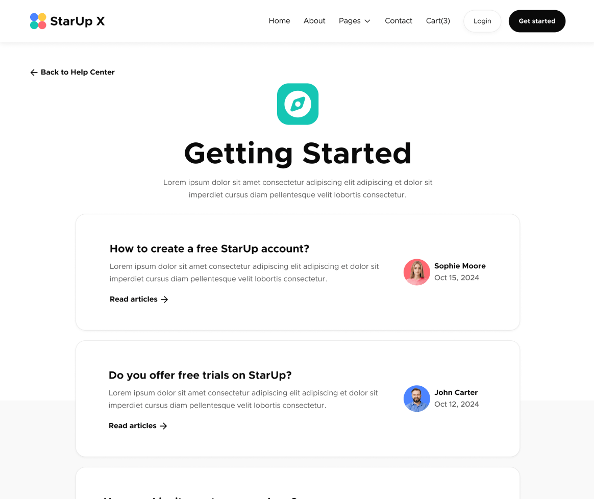Help Center Category - StarUp X Webflow Template
