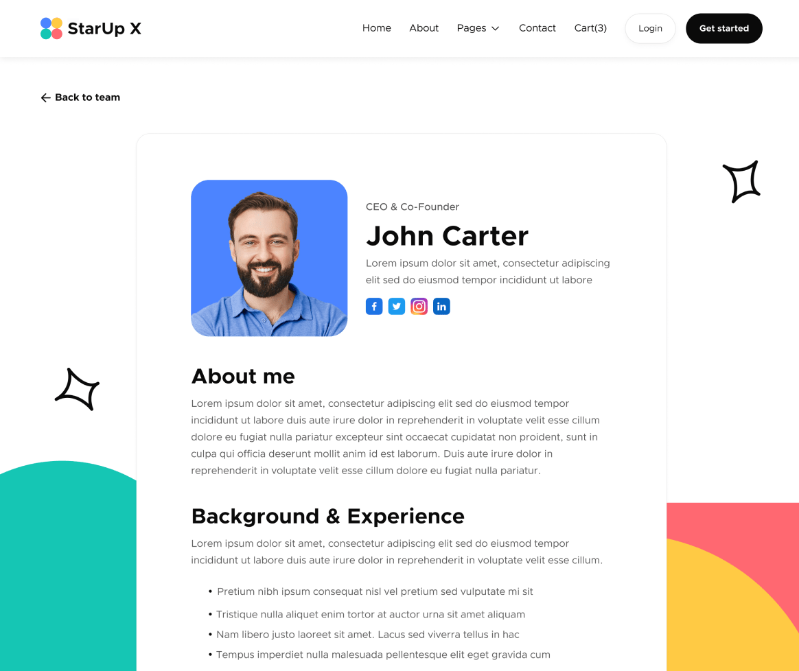 Team Single - StarUp X Webflow Template