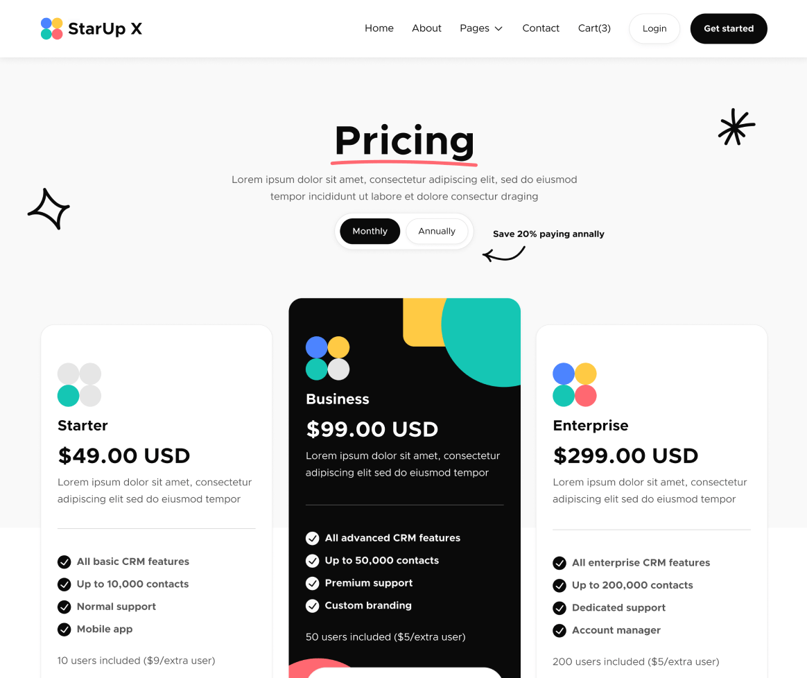Pricing - StarUp X Webflow Template