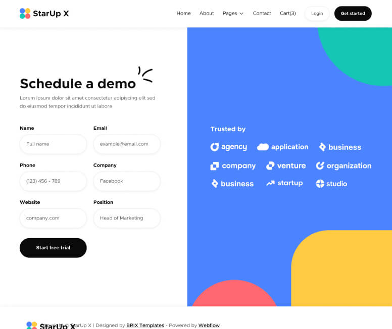 Schedule Demo Page - StarUp X Webflow Template