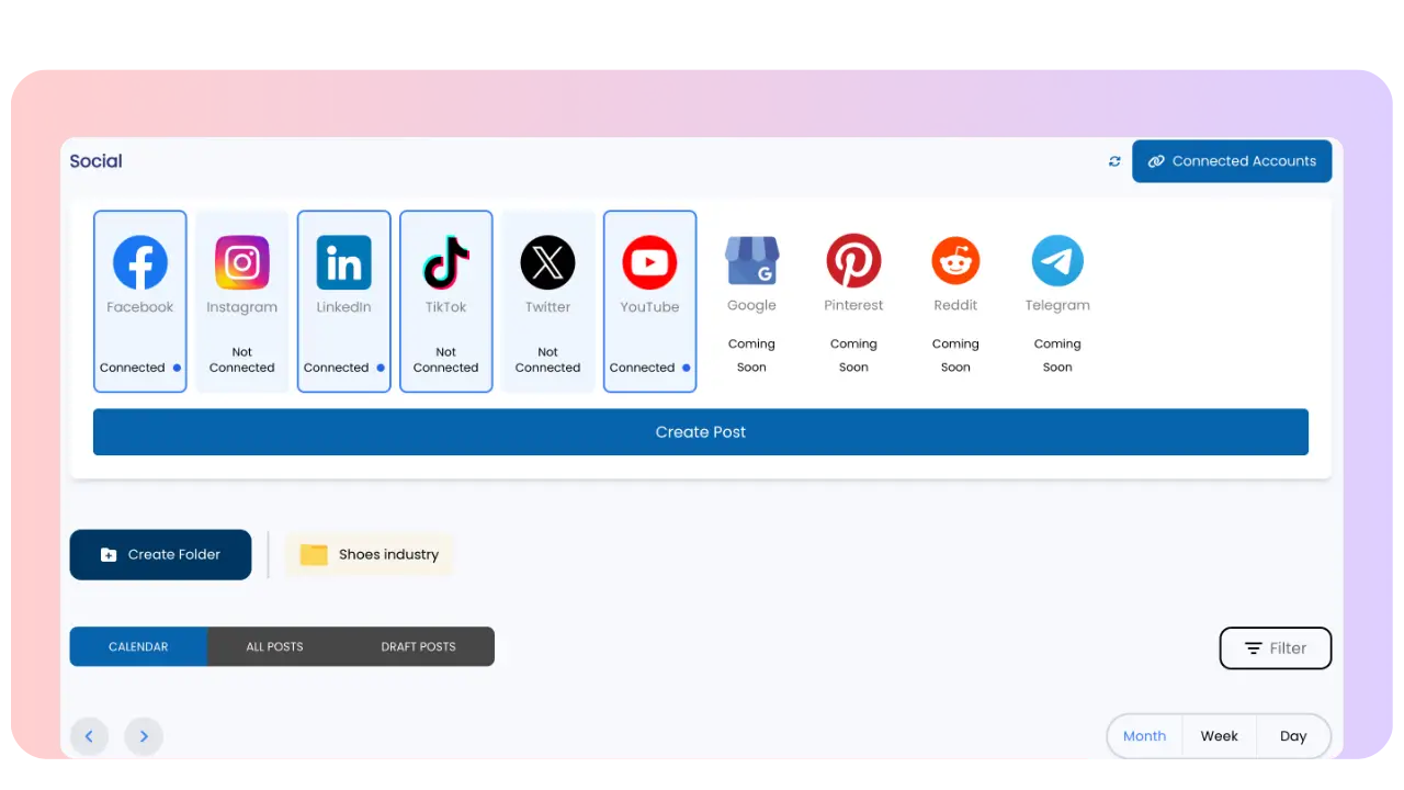 AI Whitelabel Social content generator, calendar, & scheduling