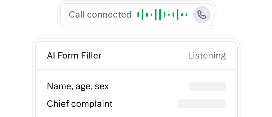 Voice-based healthcare interface using speech recognition to capture and fill patient details during a live call.