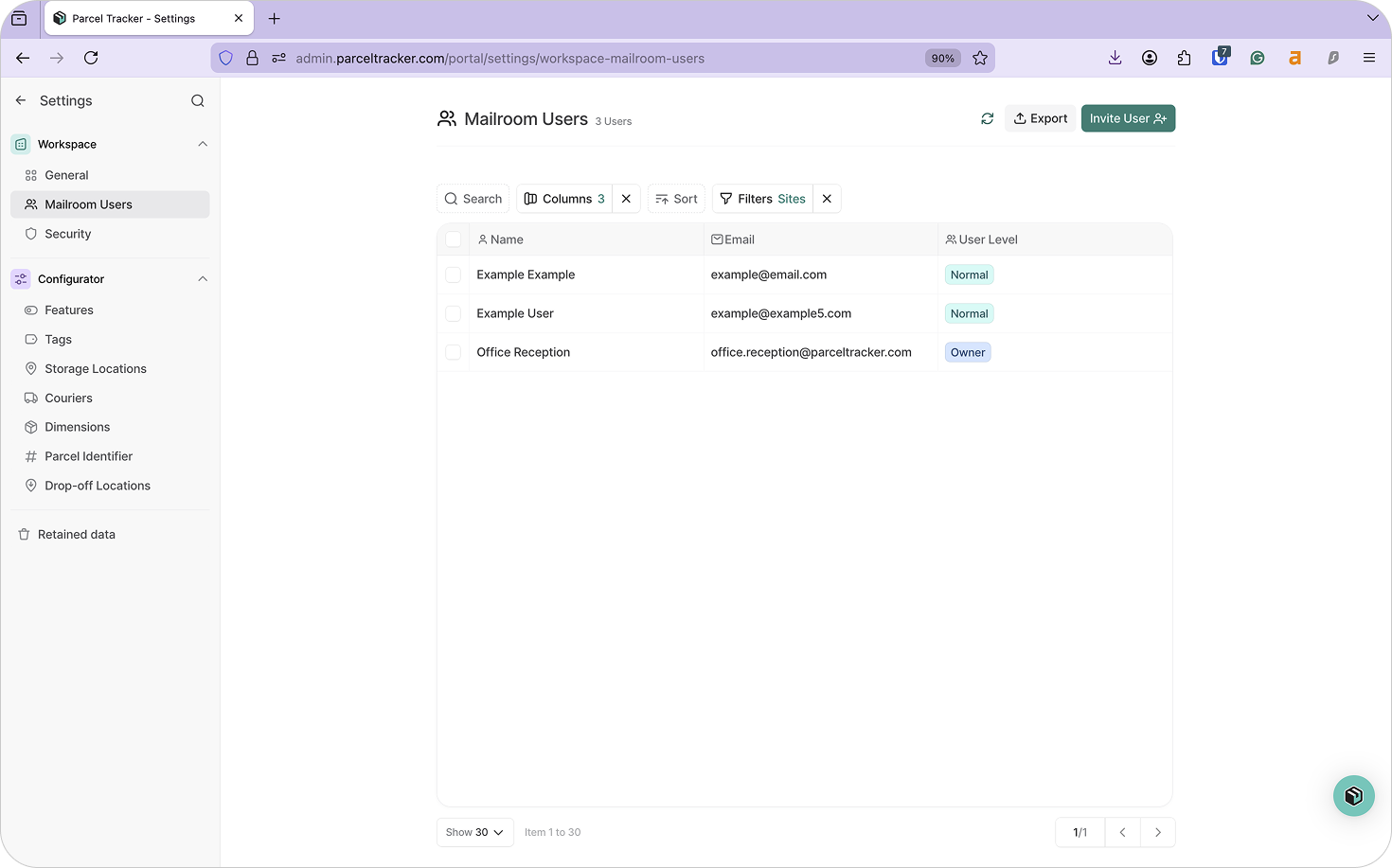 Parcel Tracker Add Mailroom Users