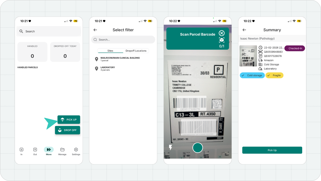 Parcel Tracker move parcels