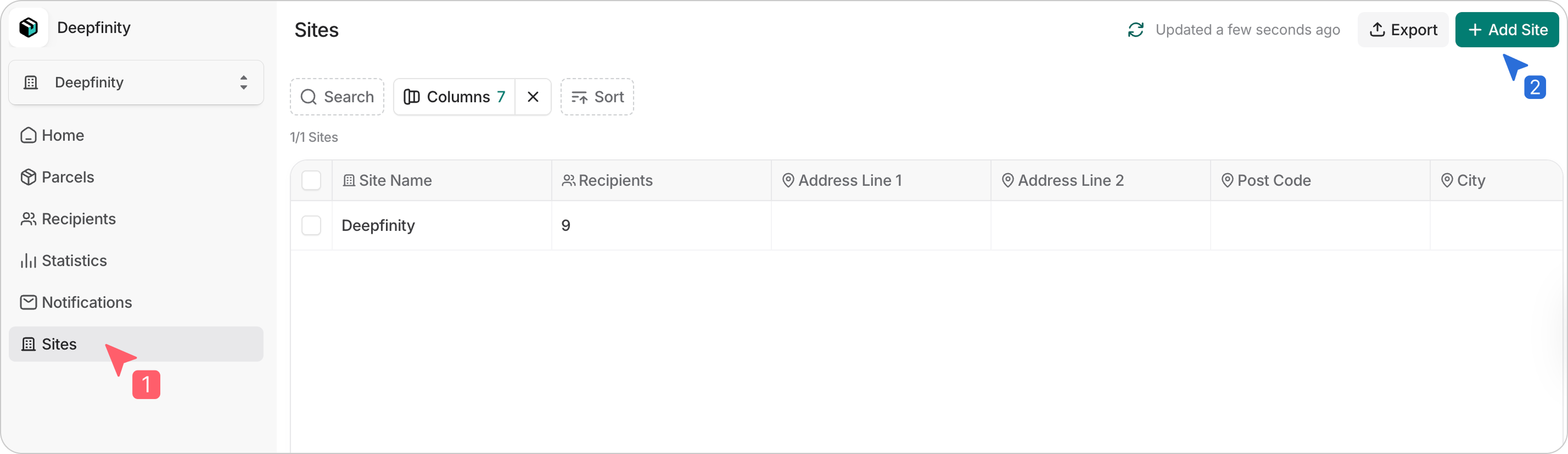 Parcel Tracker add sites