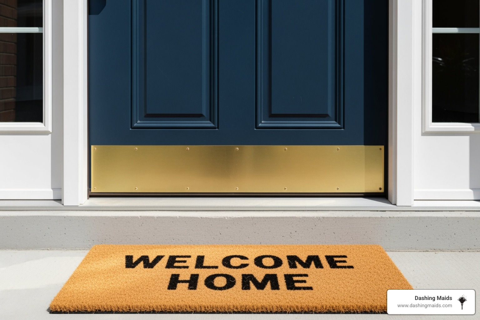 Welcome Home mat in front of a sparkling clean front door - contract free cleaning denver co