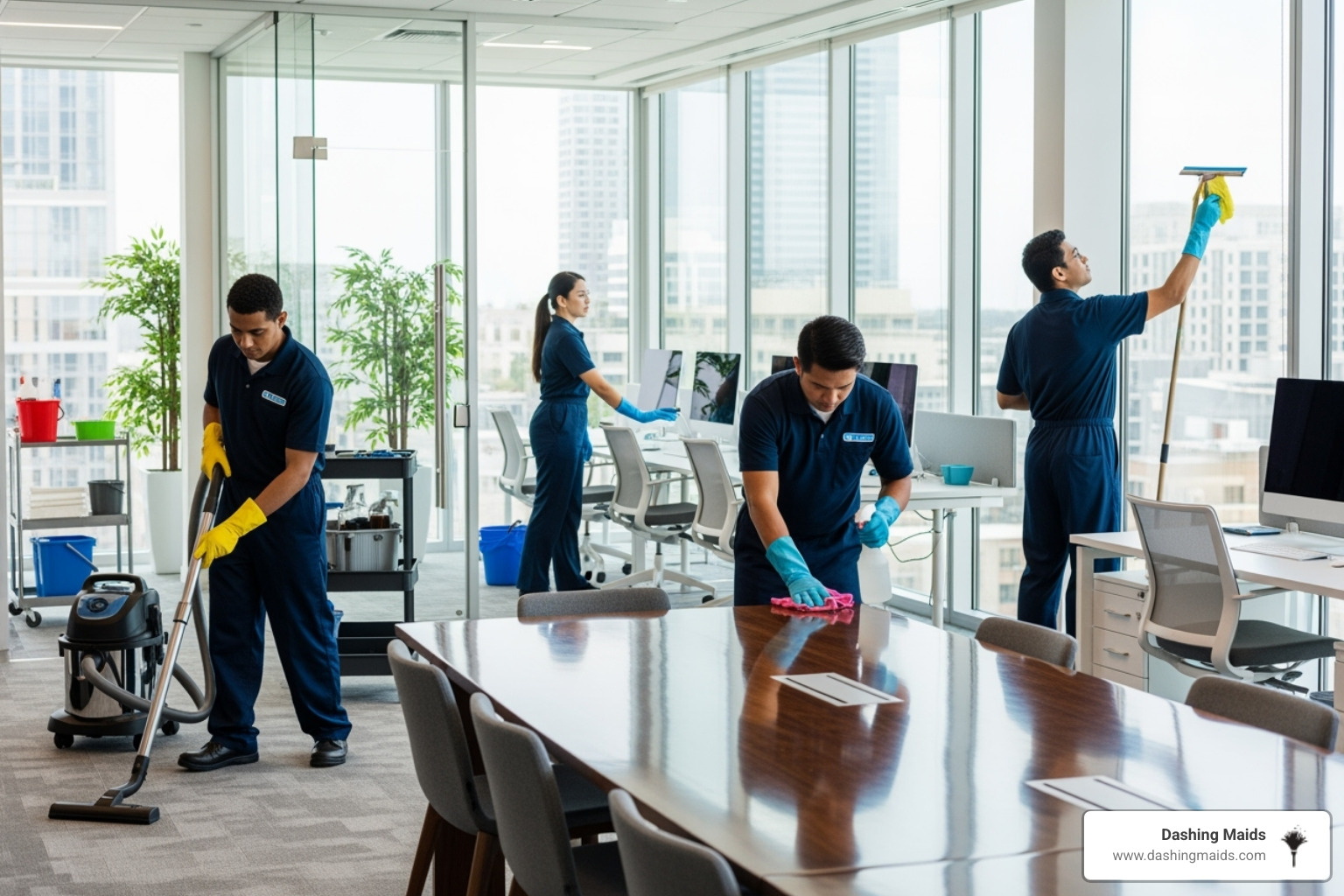 professional cleaning crew working efficiently in a new commercial office space - post construction cleaning denver professional cleaning crew working efficiently in a new commercial office space - post construction cleaning denver