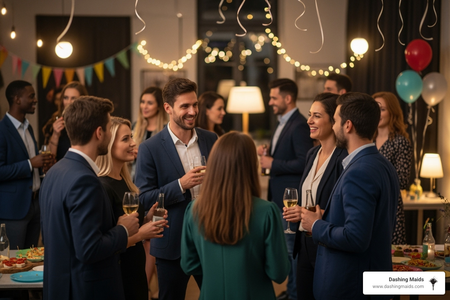 happy host mingling with guests at a party in Littleton - event cleaning service littleton