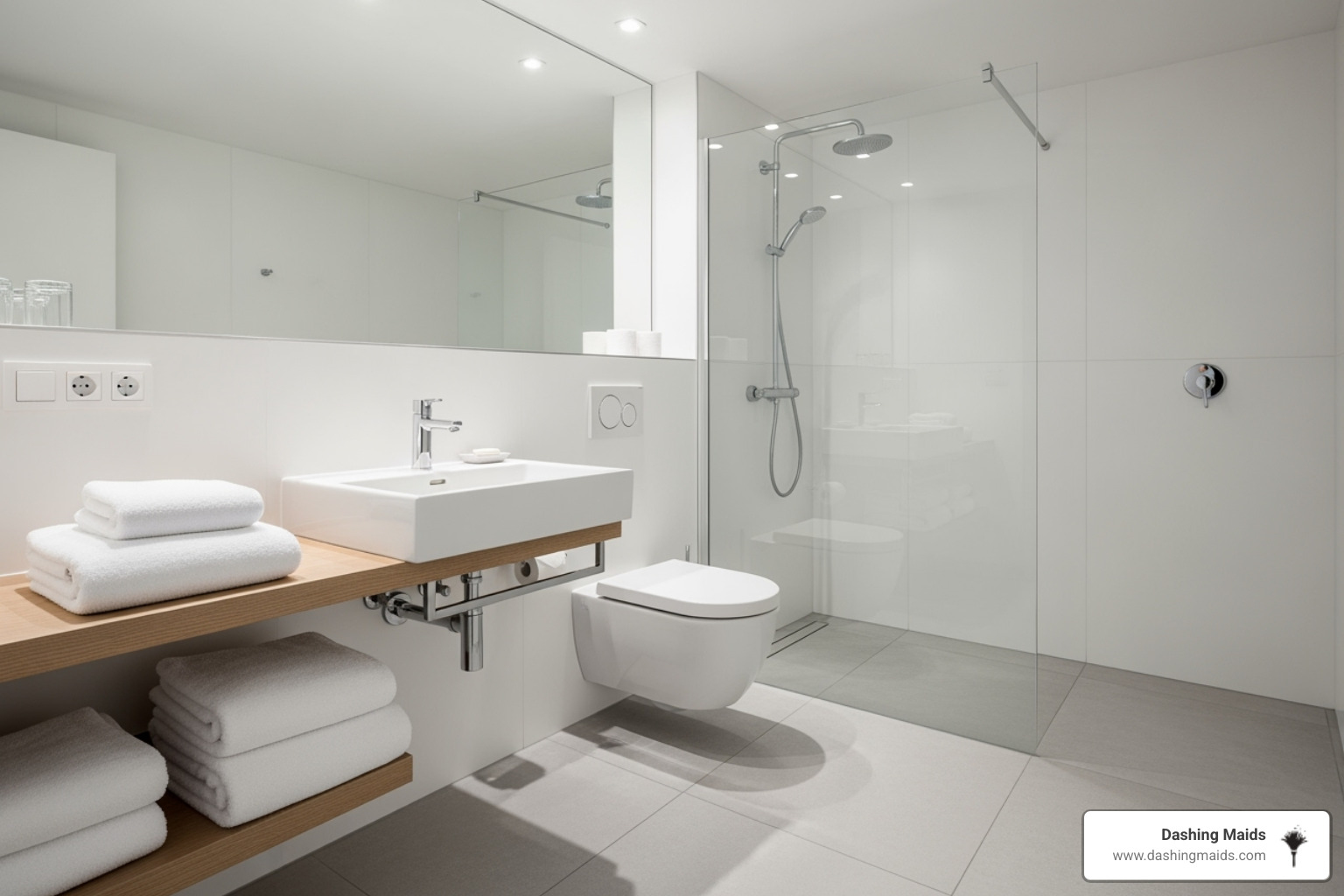 a pristine, sanitized bathroom with neatly folded towels and sparkling fixtures - airbnb cleaning denver