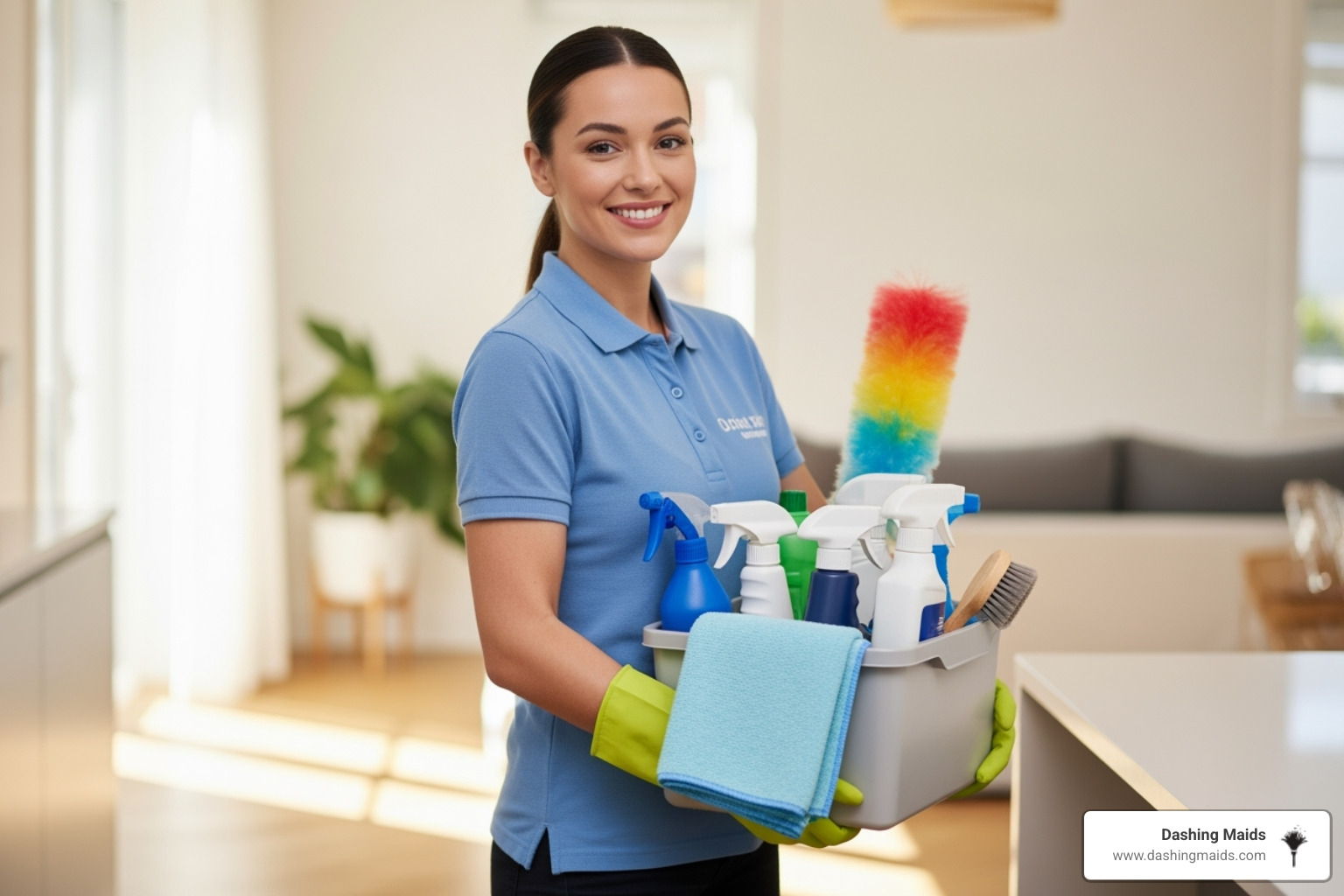 friendly professional cleaner smiling in home - recurring cleaning service denver