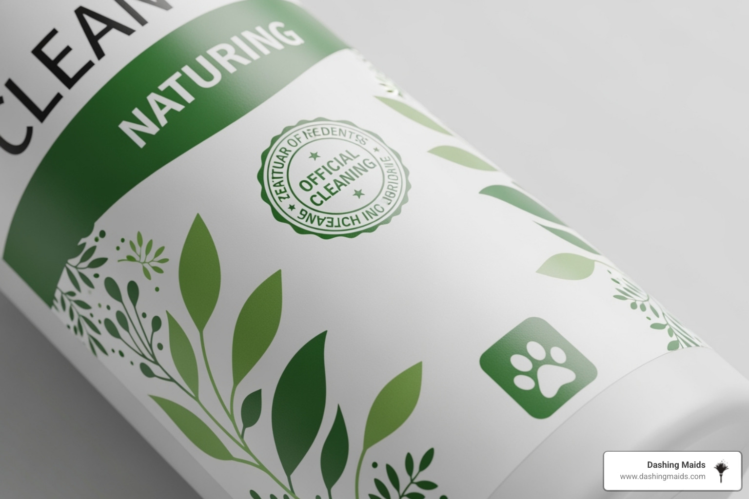 A detailed image of a cleaning product label, with specific sections highlighted to show "plant-based ingredients," "non-toxic certification," and "fragrance-free" claims. A small paw print icon is visible next to the non-toxic claim. - pet friendly cleaning lakewood