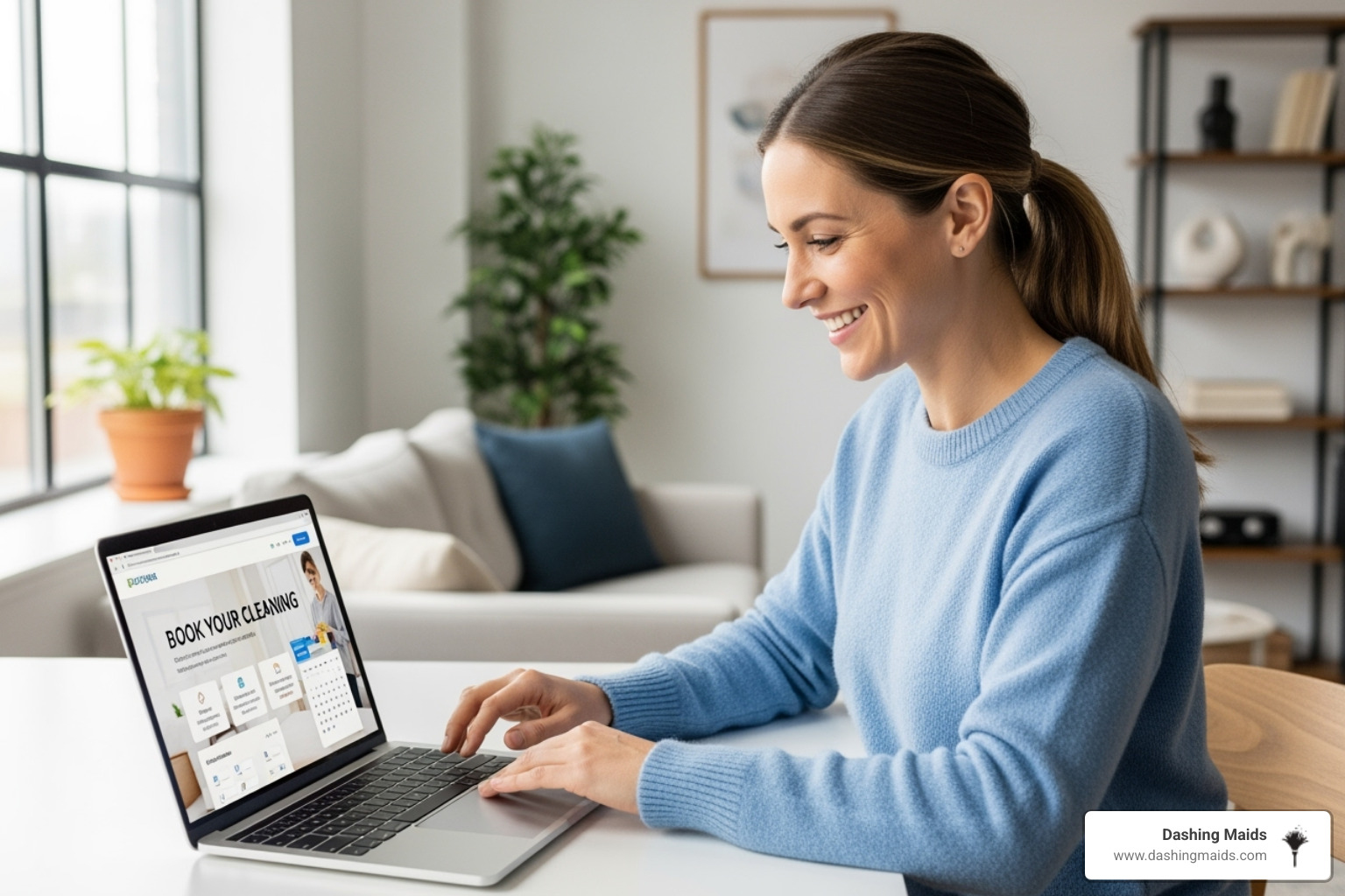 Someone easily booking a cleaning service on their laptop. - holiday cleaning service arvada
