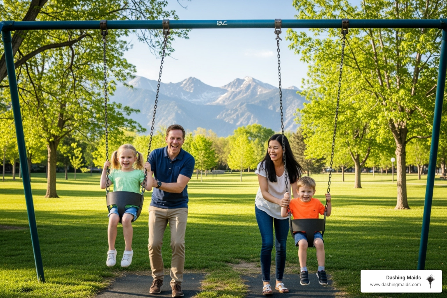happy family enjoying free time in a Denver park - custom cleaning service denver