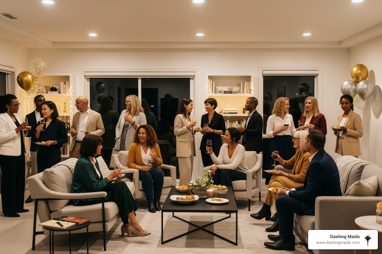 guests happily mingling in a pristine, welcoming home environment - pre party cleaning denver
