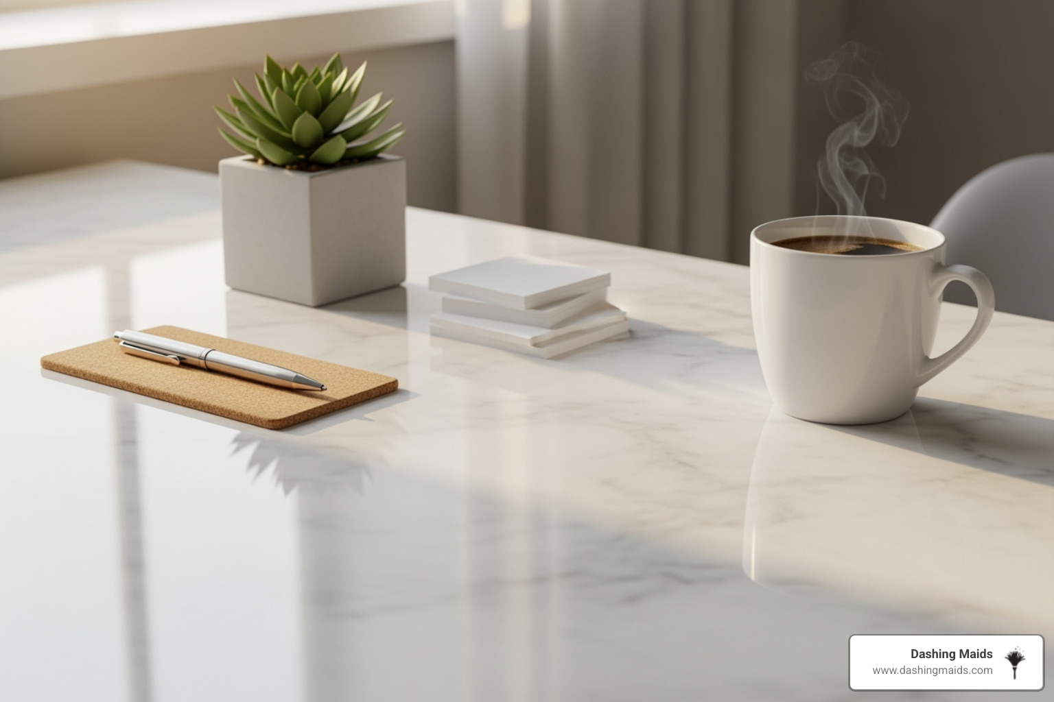 Close-up of sparkling clean office desk - commercial/office cleaning company in denver co