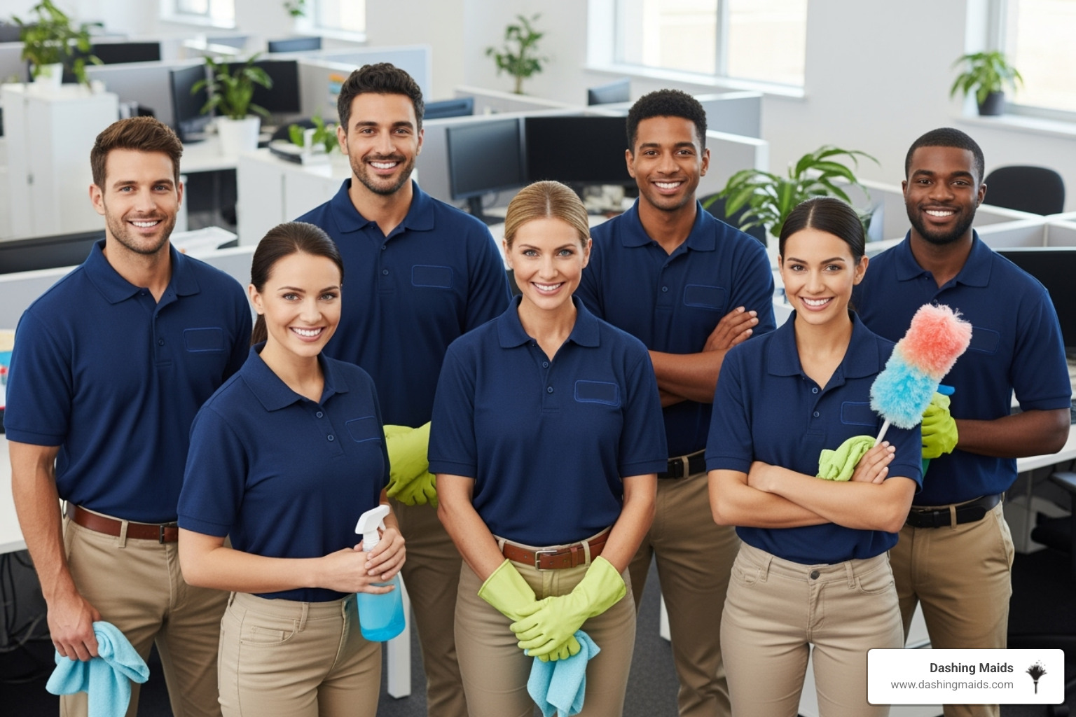 Professional commercial cleaning team smiling - commercial/office cleaning company in denver co