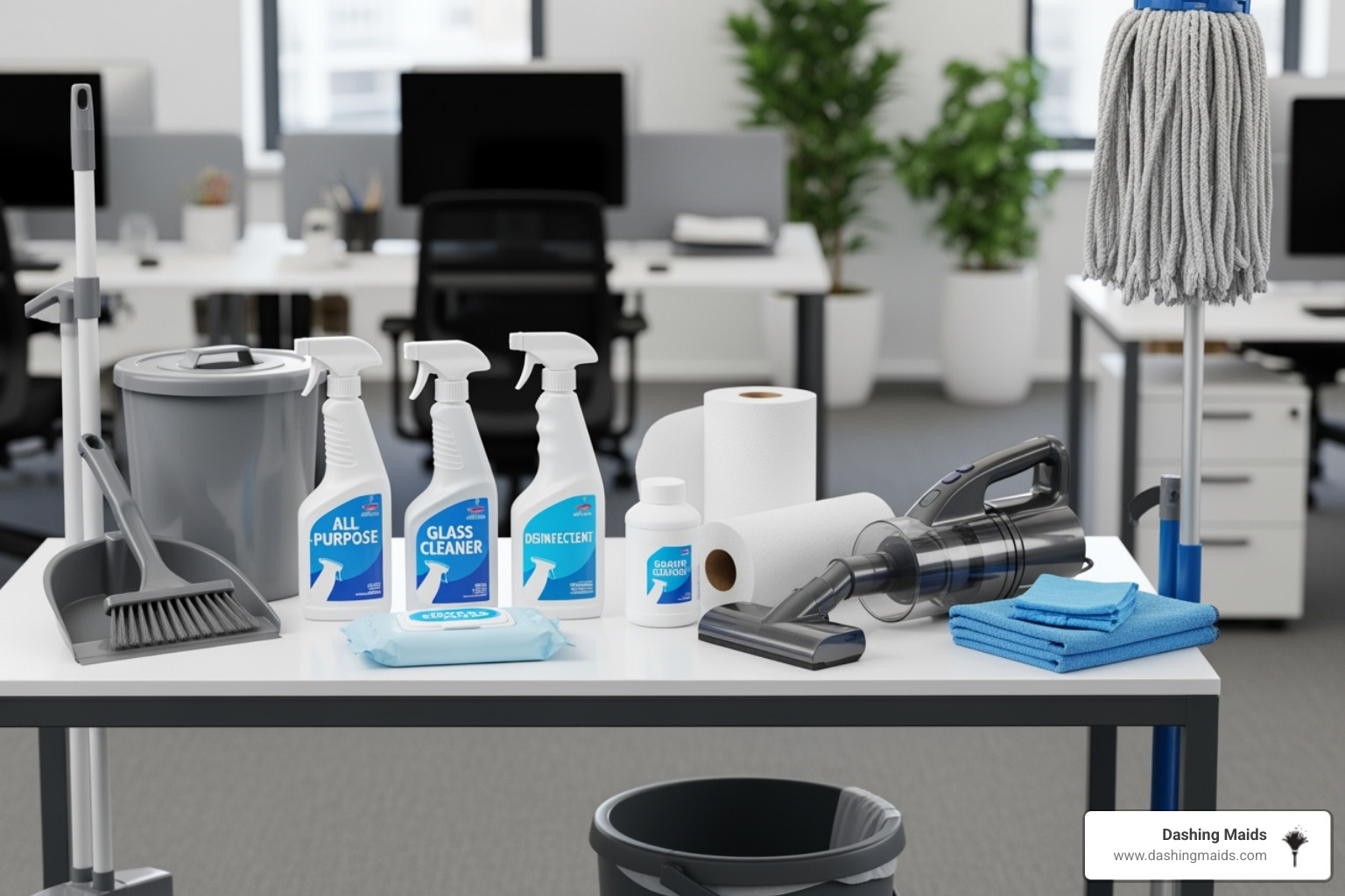 Cleaning products and equipment in a modern office - commercial/office cleaning company in denver co