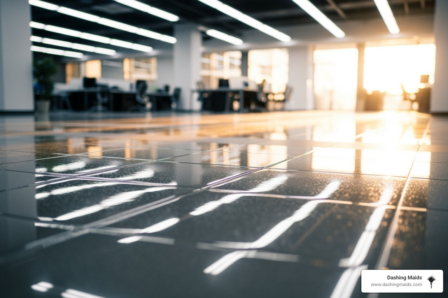 freshly cleaned commercial floor reflecting light - best commercial/office cleaning in arvada co
