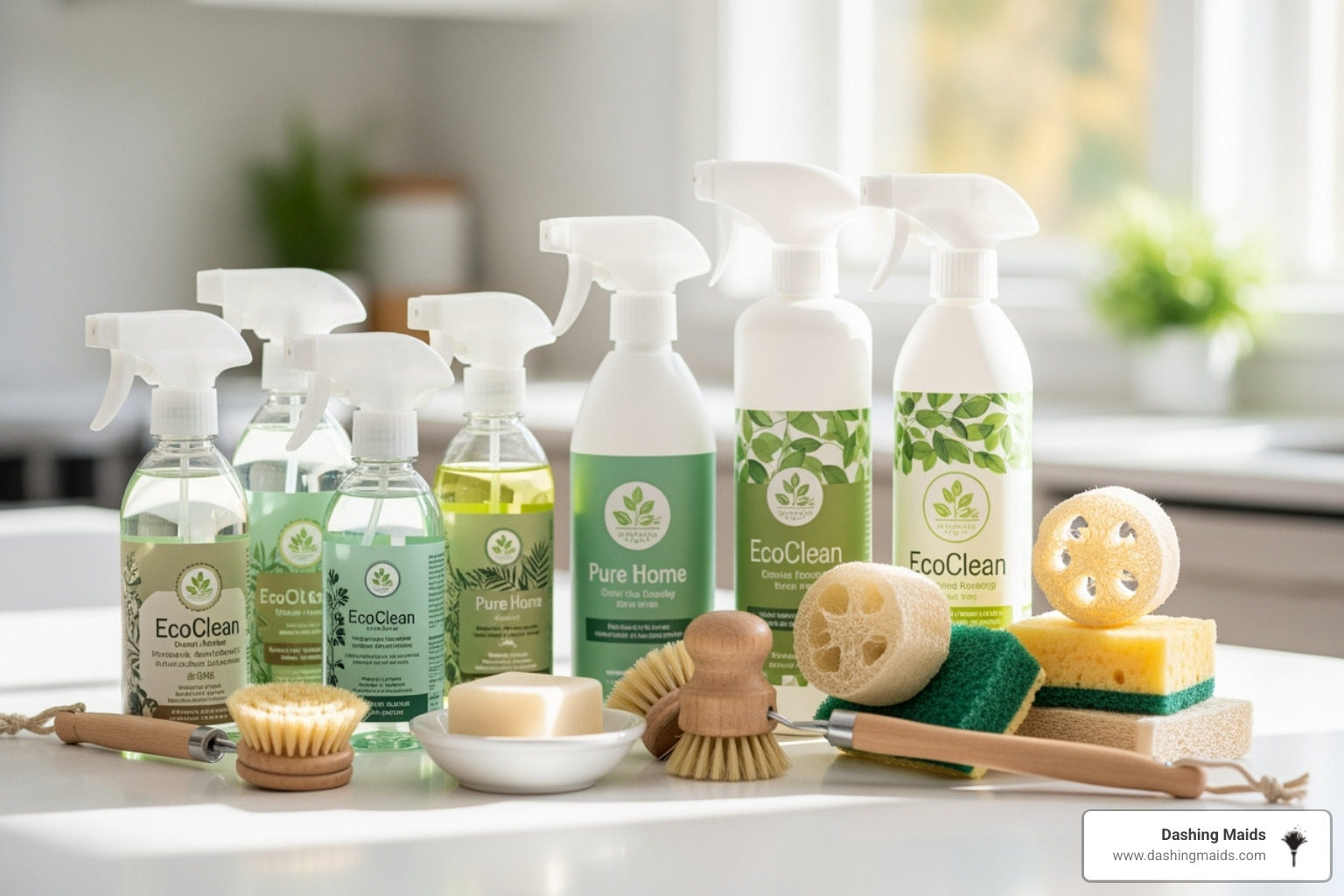 various green, non-toxic cleaning products on a kitchen counter - best deluxe deep cleaning in arvada co various green, non-toxic cleaning products on a kitchen counter - best deluxe deep cleaning in arvada co