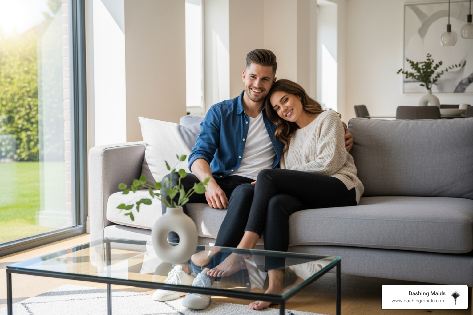 A happy couple relaxing in their perfectly clean new home. - move-in cleaning service in littleton co