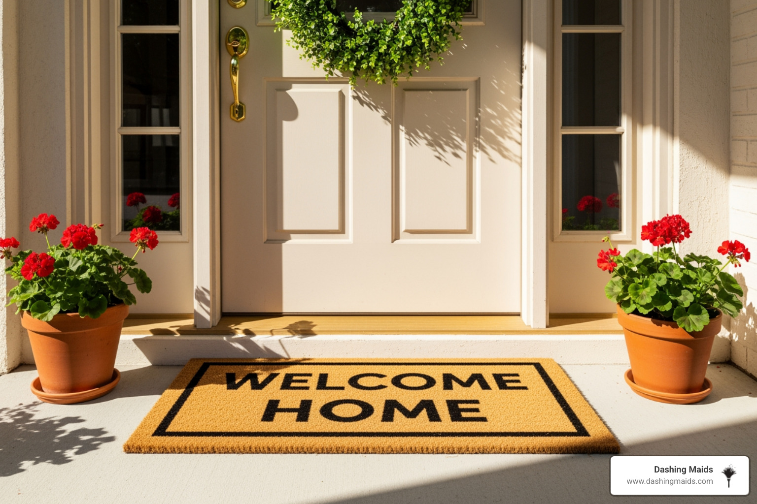 A "Welcome Home" mat placed neatly in front of a sparkling clean doorway, symbolizing a fresh start and welcoming atmosphere. - best move-out cleaning in broomfield co A "Welcome Home" mat placed neatly in front of a sparkling clean doorway, symbolizing a fresh start and welcoming atmosphere. - best move-out cleaning in broomfield co