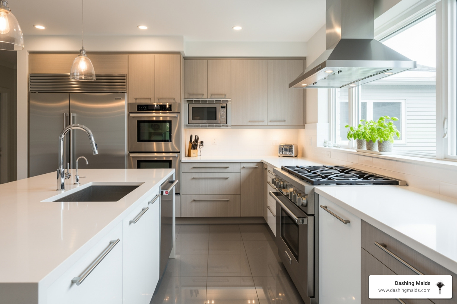 A clean kitchen with gleaming countertops, spotless appliances, and polished floors - move-out cleaning service in westminster co A clean kitchen with gleaming countertops, spotless appliances, and polished floors - move-out cleaning service in westminster co