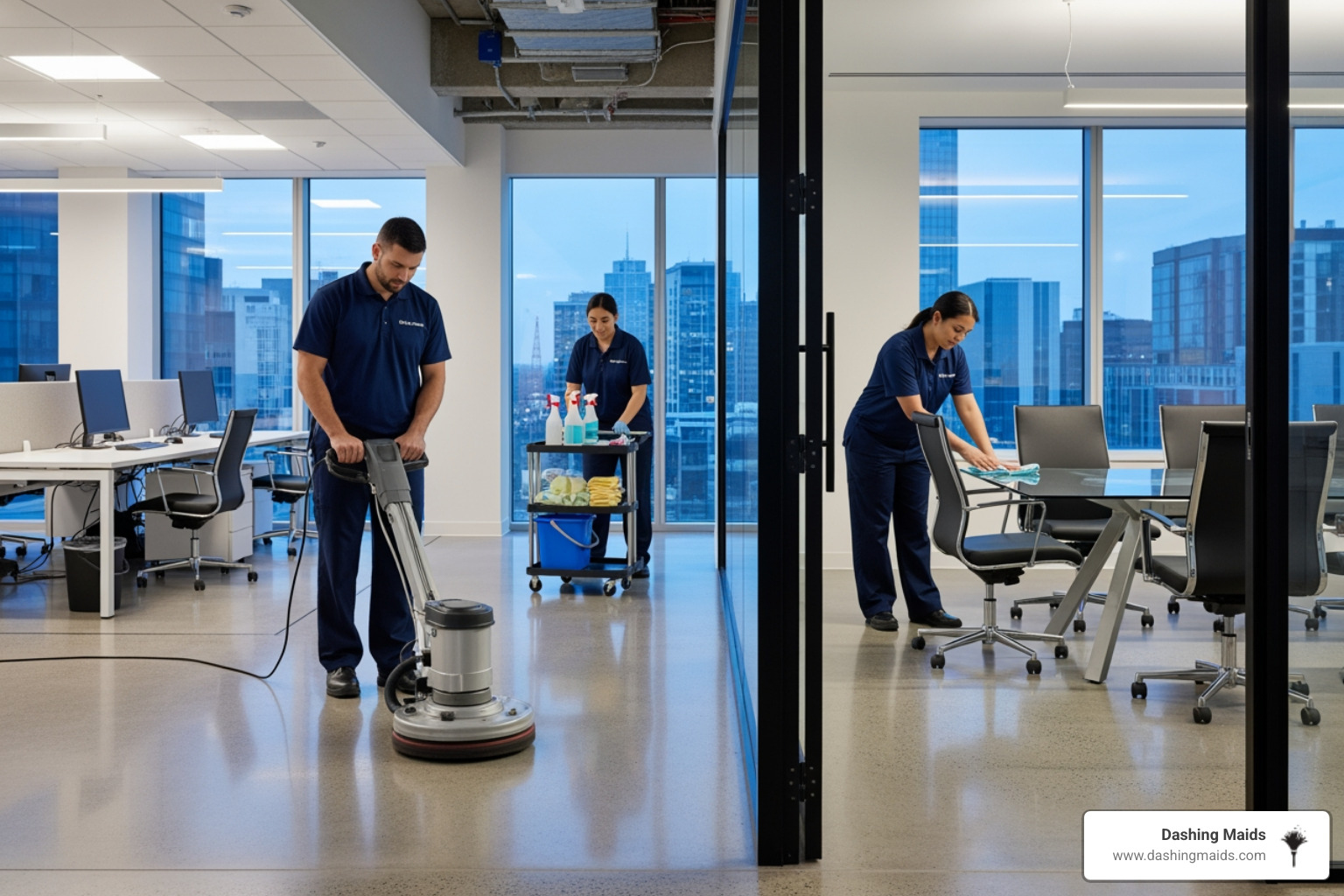 Infographic showing how professional office cleaning impacts three key areas: Employee Health (40% fewer sick days, improved air quality, reduced allergens), Brand Perception (70% of customers judge businesses by cleanliness, enhanced professional image, stronger client trust), and Productivity (increased focus in clean environments, higher employee satisfaction, better workspace morale) - business cleaning services near me Infographic showing how professional office cleaning impacts three key areas: Employee Health (40% fewer sick days, improved air quality, reduced allergens), Brand Perception (70% of customers judge businesses by cleanliness, enhanced professional image, stronger client trust), and Productivity (increased focus in clean environments, higher employee satisfaction, better workspace morale) - business cleaning services near me