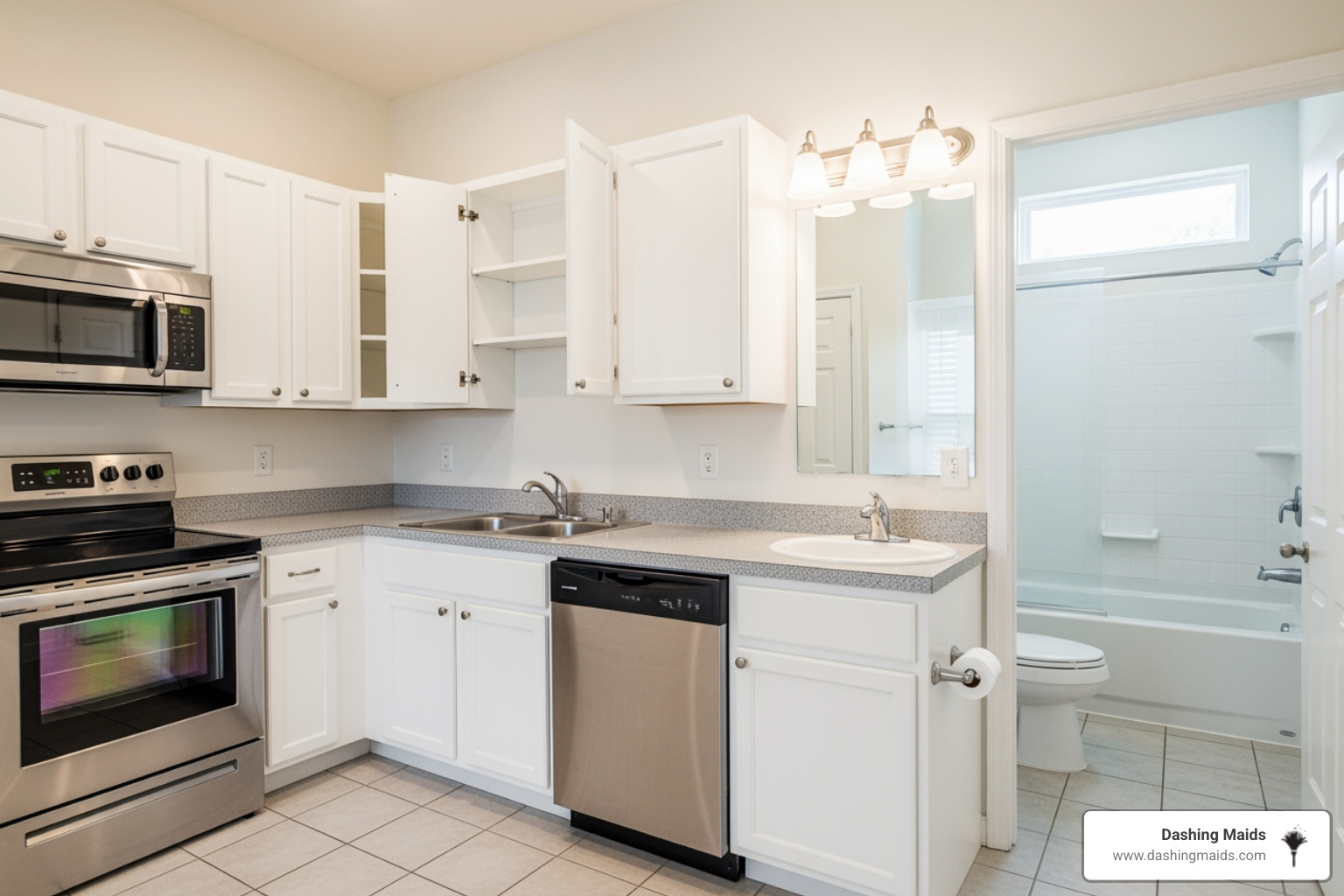 infographic showing the differences between standard cleaning tasks like dusting and vacuuming versus move-in deep cleaning tasks like sanitizing inside cabinets, scrubbing baseboards, washing window tracks, and cleaning inside appliances - best move-in cleaning in arvada, co