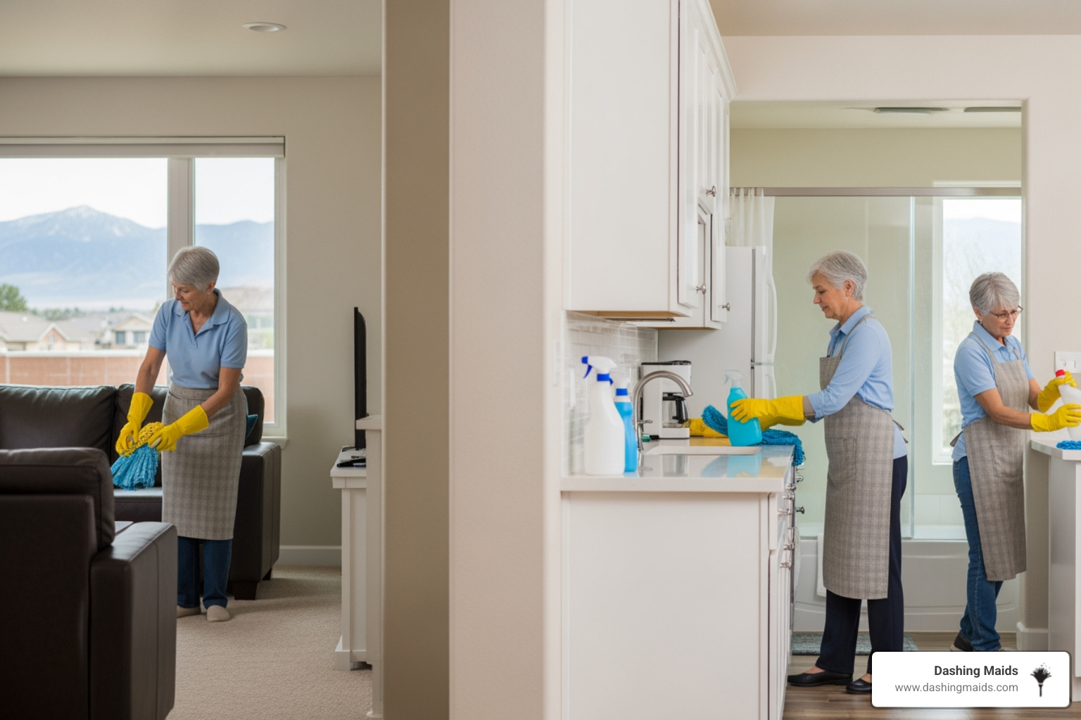 Infographic showing the key benefits of professional housekeeping services in Arvada, CO: time savings of 3-4 hours per week, improved indoor air quality through allergen removal, stress reduction and mental well-being, flexible service options from weekly to monthly, eco-friendly cleaning products safe for pets and children, insured and background-checked professionals, satisfaction guarantees with no long-term contracts, and specialized services including deep cleaning and move-in/move-out options - housekeeping in arvada, co