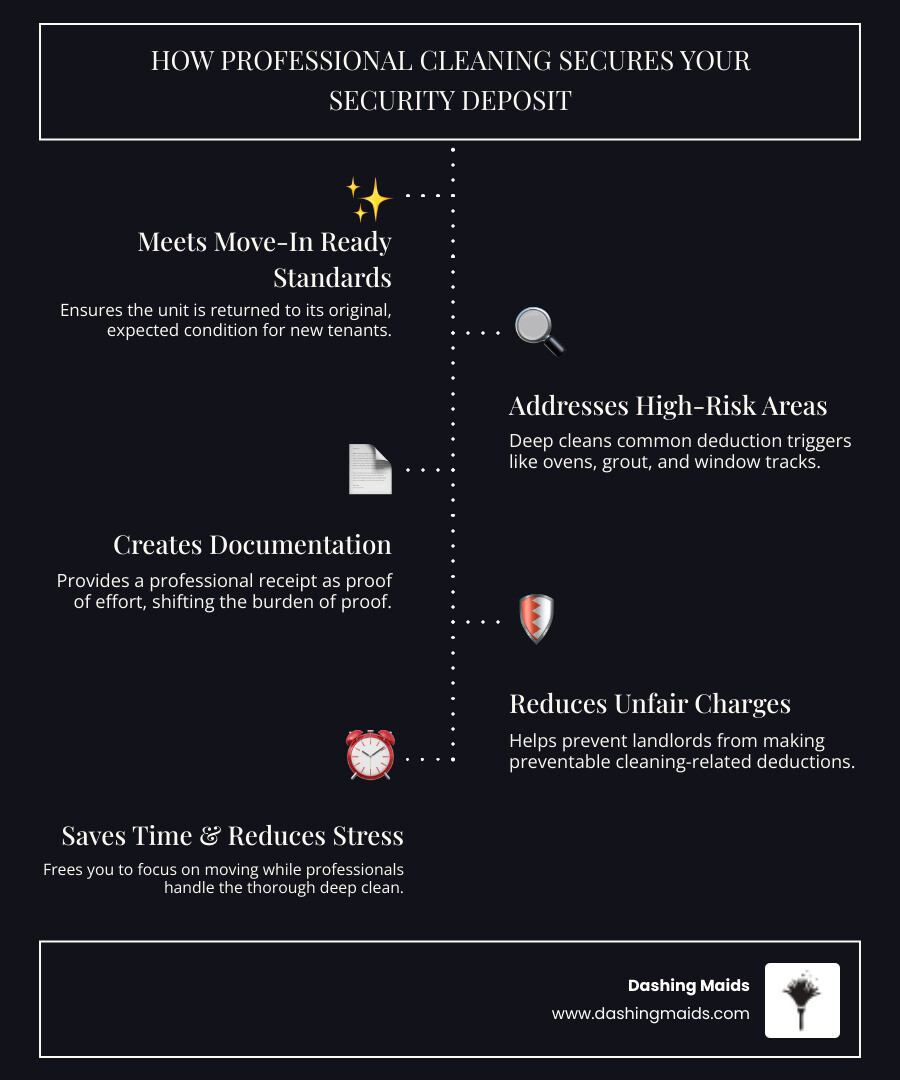 Infographic showing how professional move-out cleaning protects security deposits step by step - can a cleaning service help