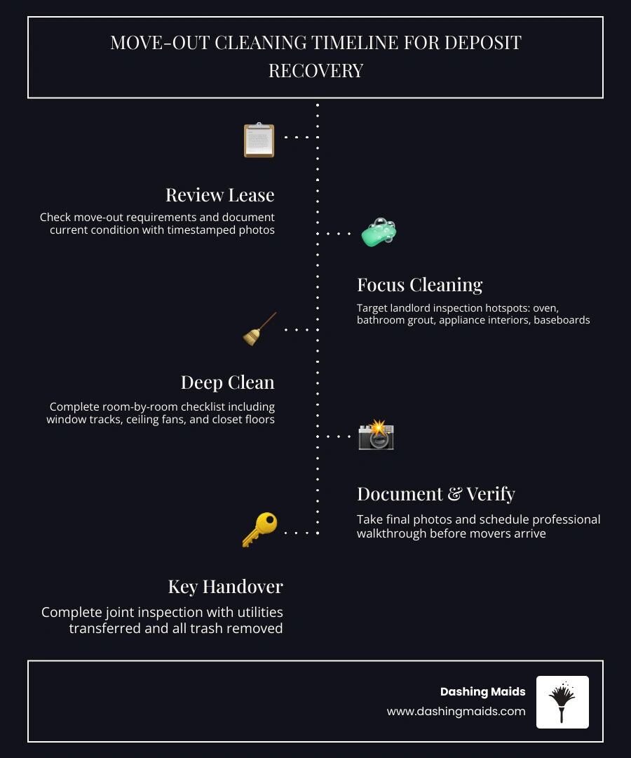 Infographic showing the timeline of a successful move-out clean and how each step connects to deposit recovery infographic