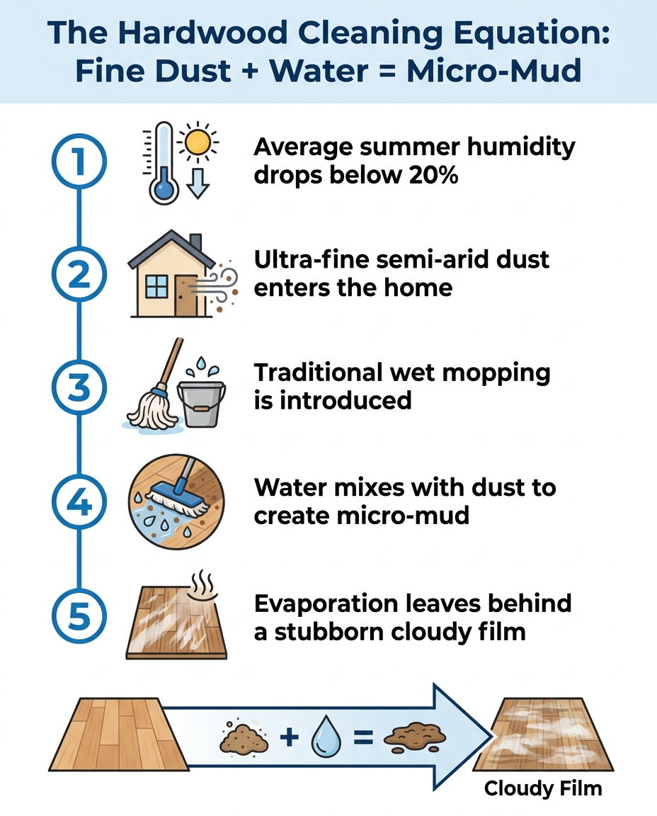 The Hardwood Cleaning Equation: Fine Dust + Water = Micro-Mud