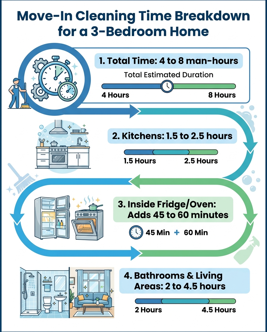 Move-In Cleaning Time Breakdown for a 3-Bedroom Home