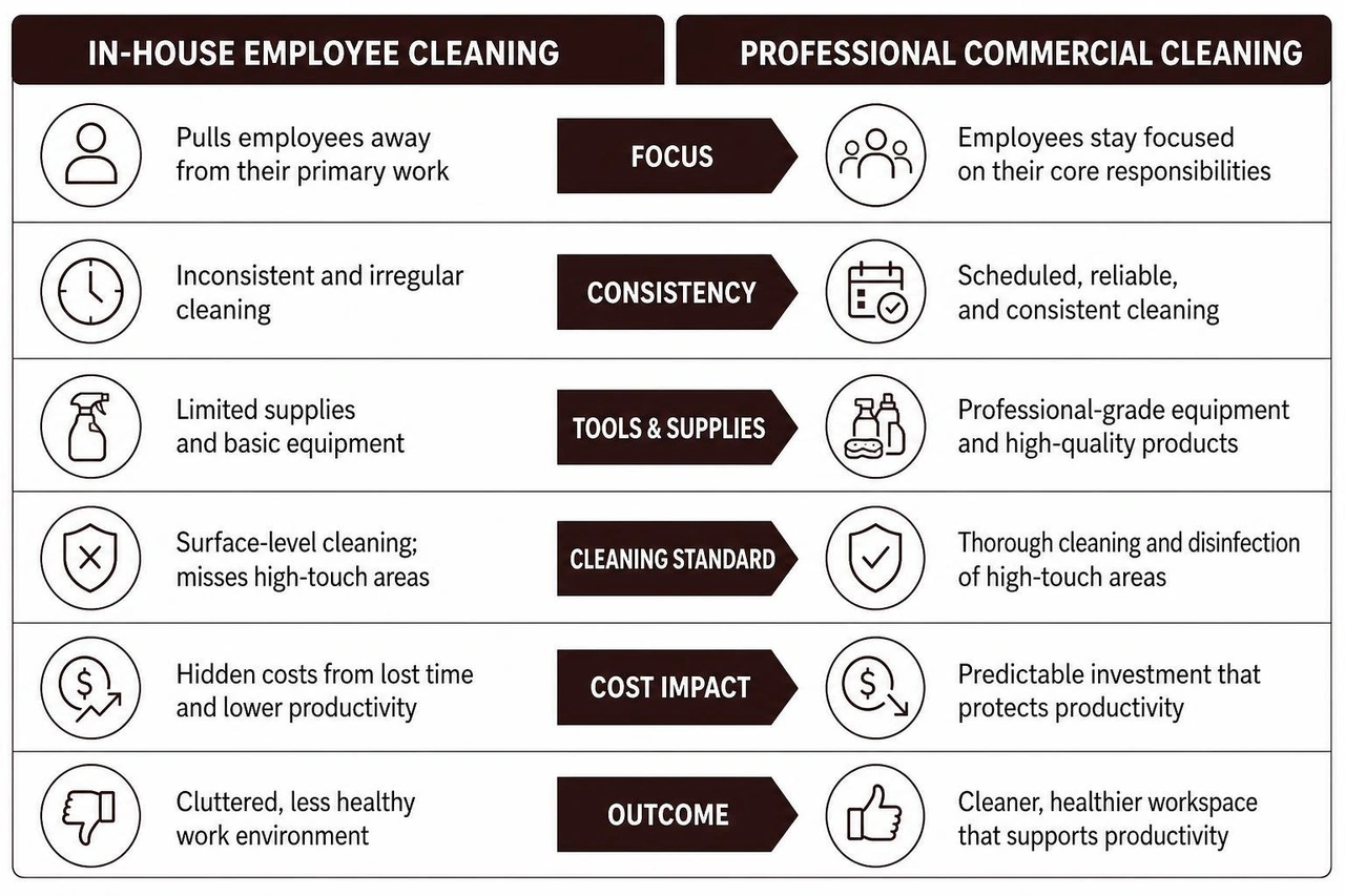 comparison diagram of in house employee cleaning vs professional commercial cleaning comparison diagram of in house employee cleaning vs professional commercial cleaning