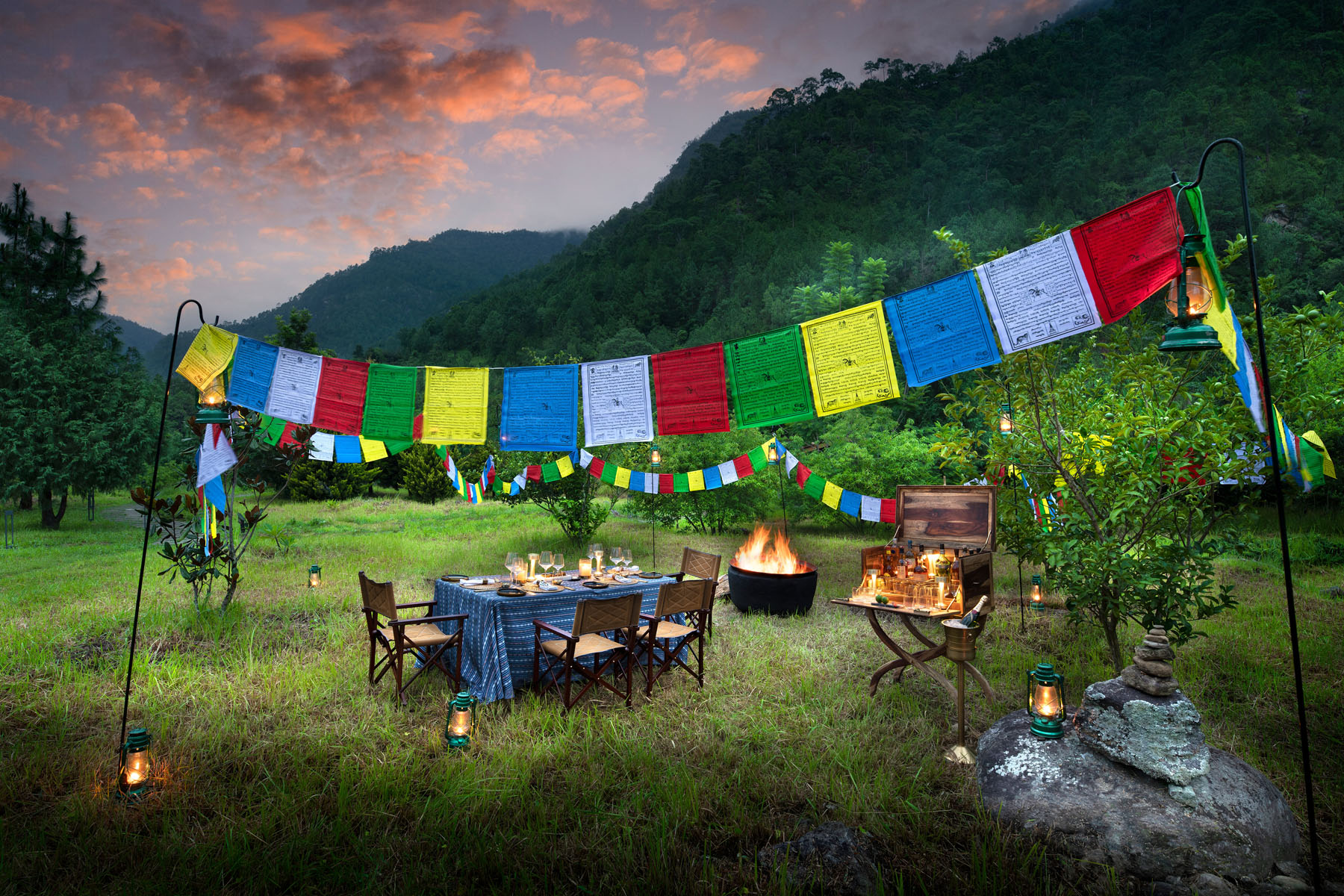 Himalayan monastery and prayer flags in Bhutan