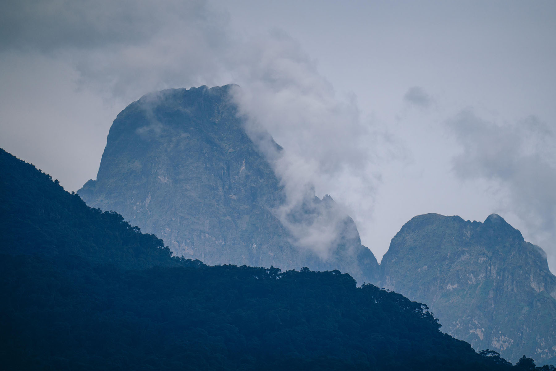 Rwandan hillside village at dusk
