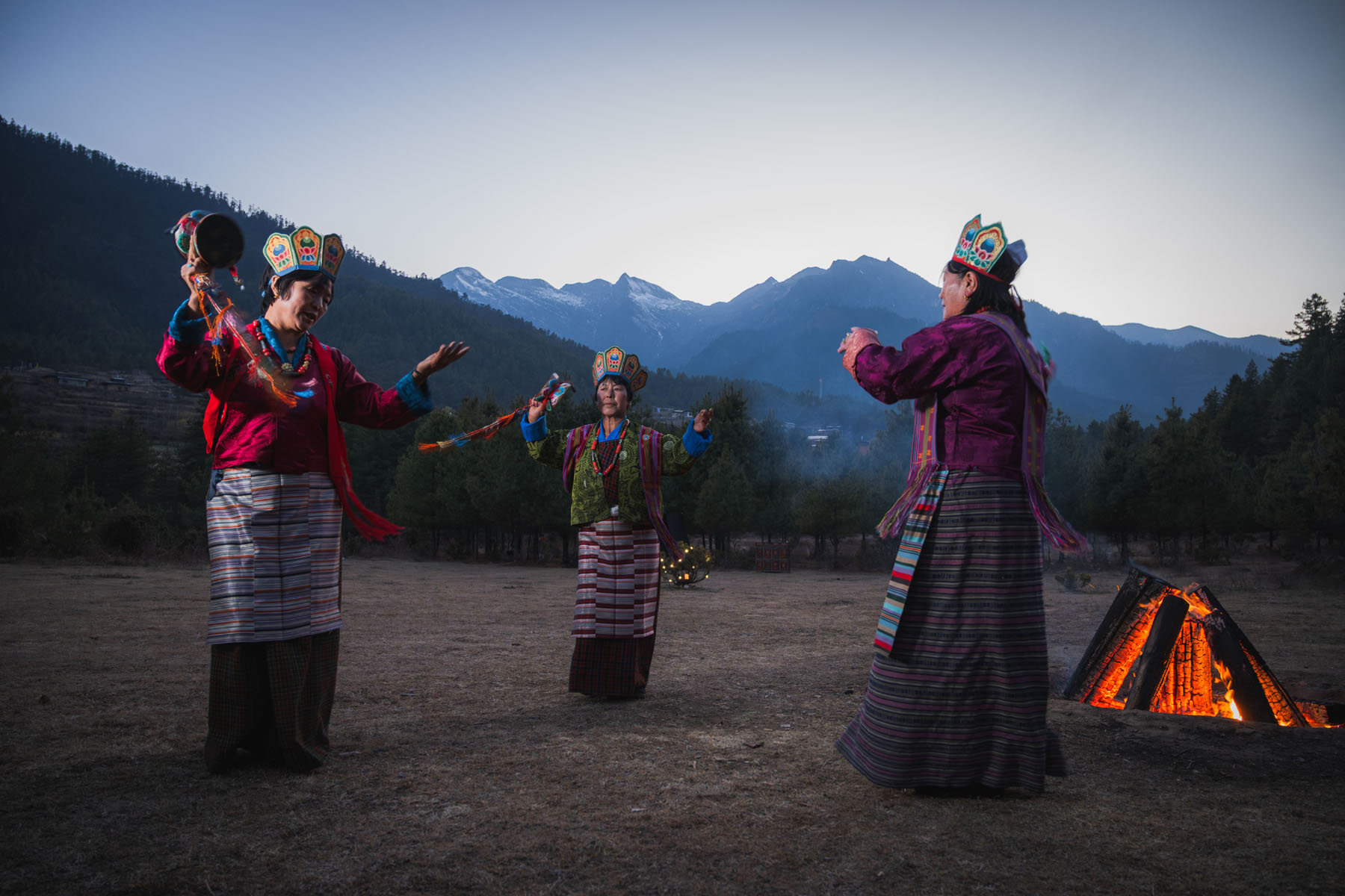 Himalayan valley and prayer flags in Bhutan