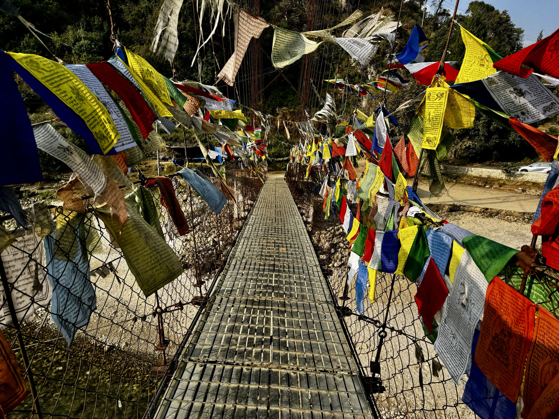 Mountain pass with prayer flags in Bhutan