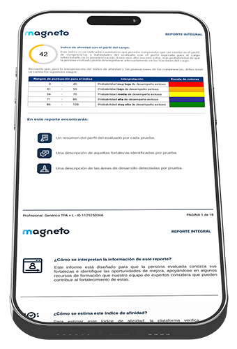 Mockup reporte pruebas psicométricas y evaluación del talento con tecnología adaptativa e inteligencia artificial (Talent Map 5D)