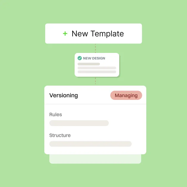 a New Template button linking to a Versioning section showing managing, rules, and structure.