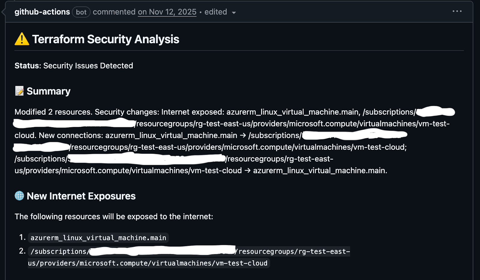 Exposure impact analysis evaluating how an infrastructure change modifies service reachability and attack surface.