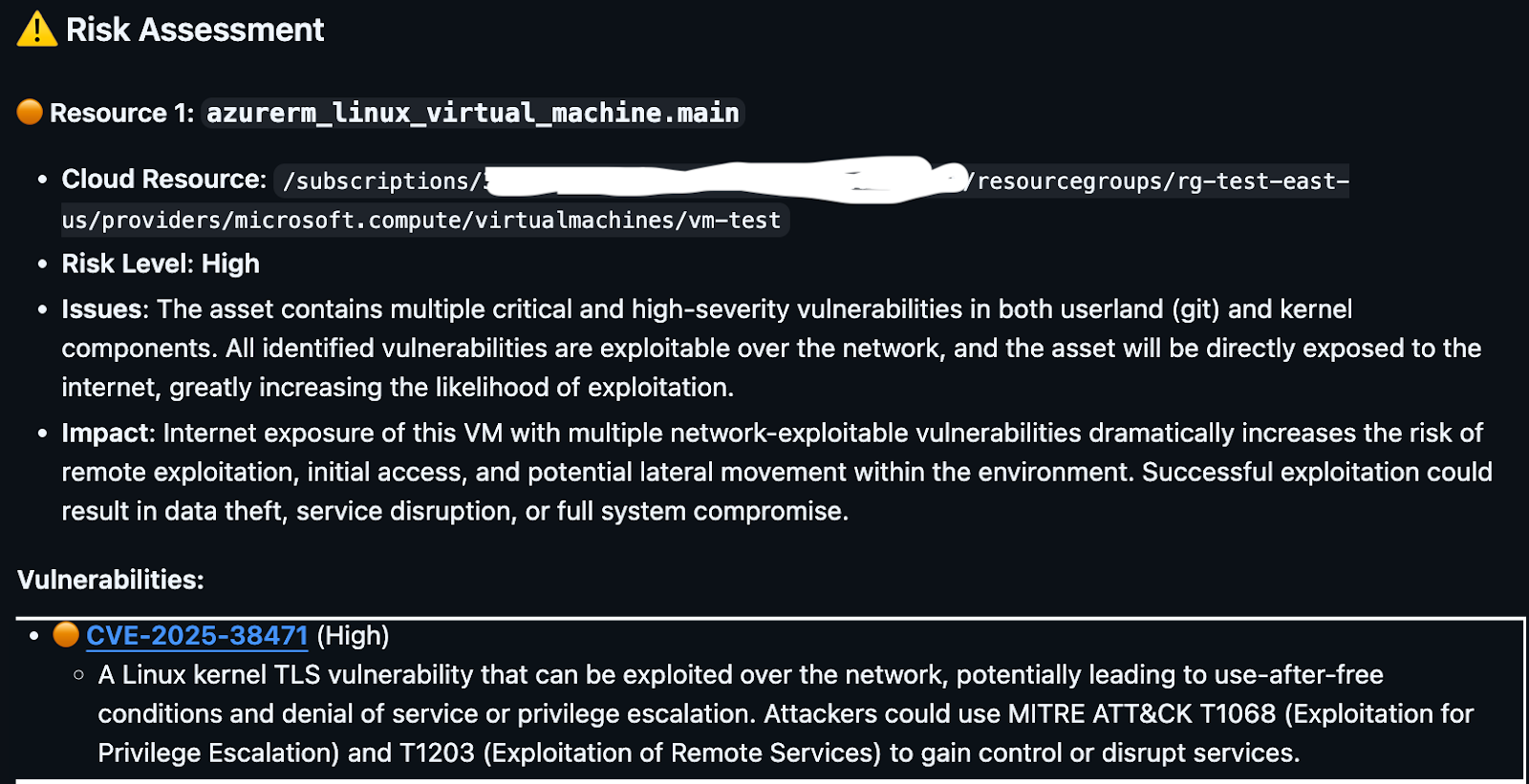 Contextual risk view combining vulnerability severity with exposure changes to assess production impact