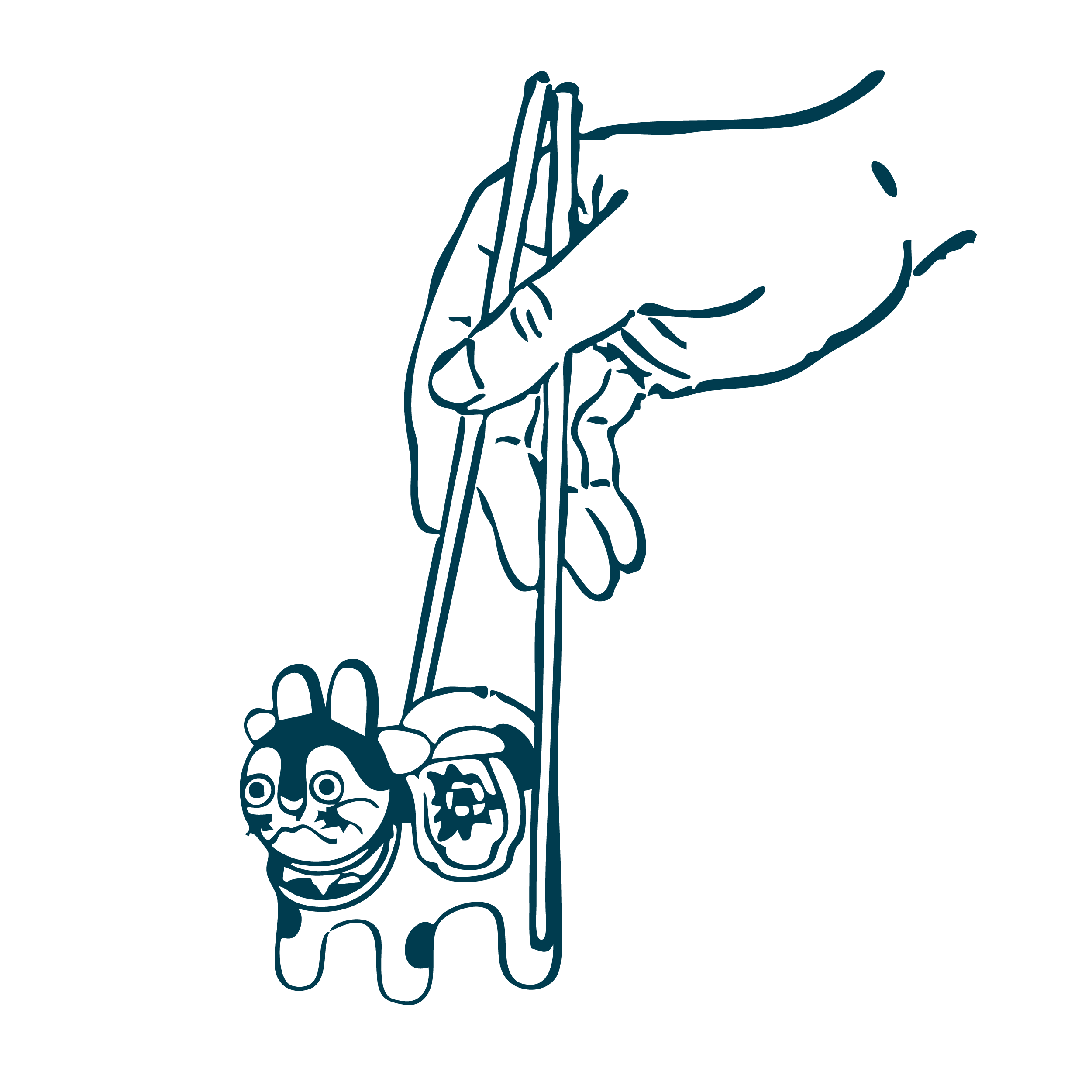 Cat, hand and chopsticks