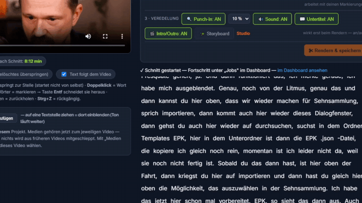 Schneiden per Text löschen