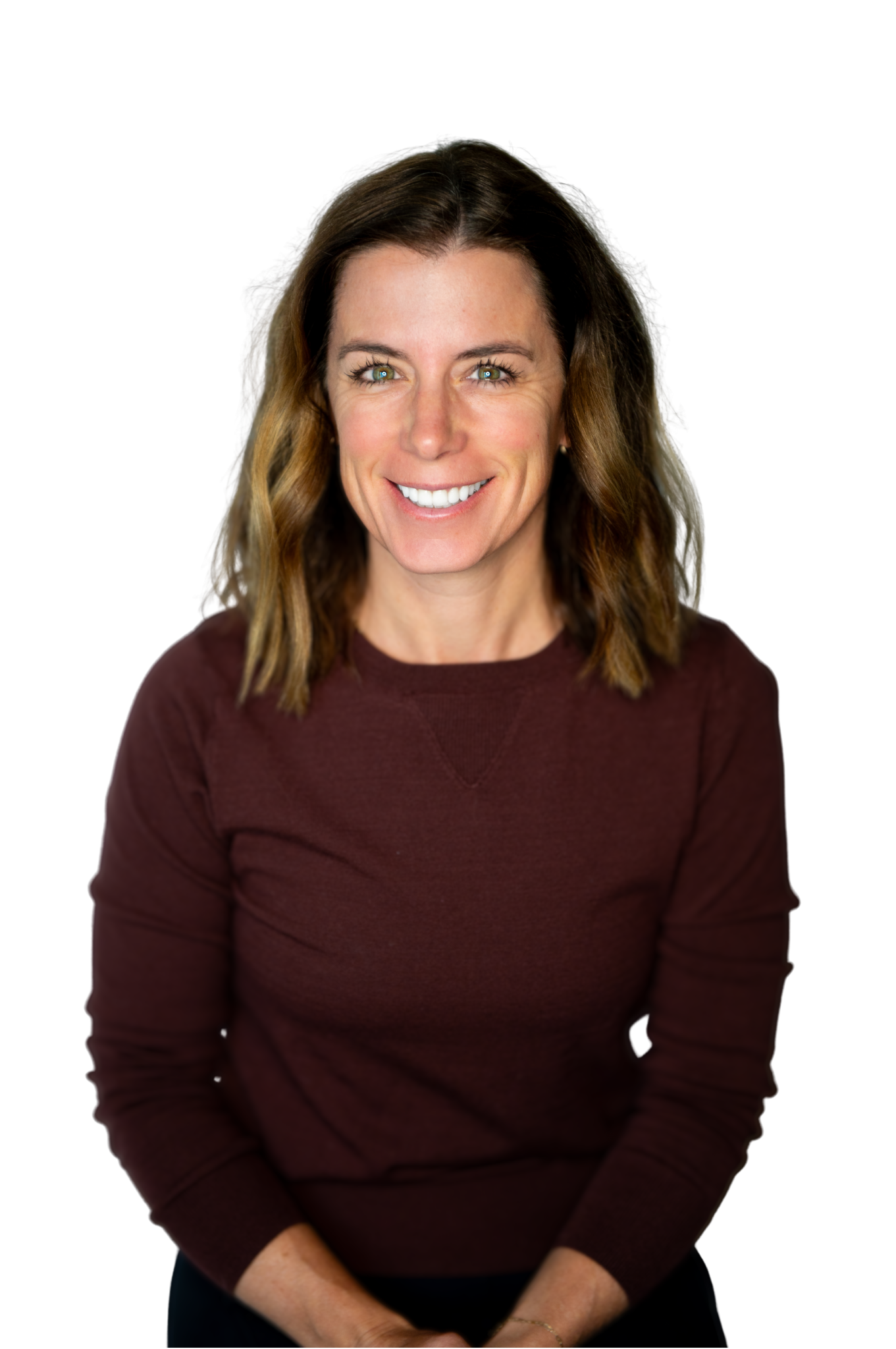 Smiling Lisa Hicks P.A in burgundy sweater against white background