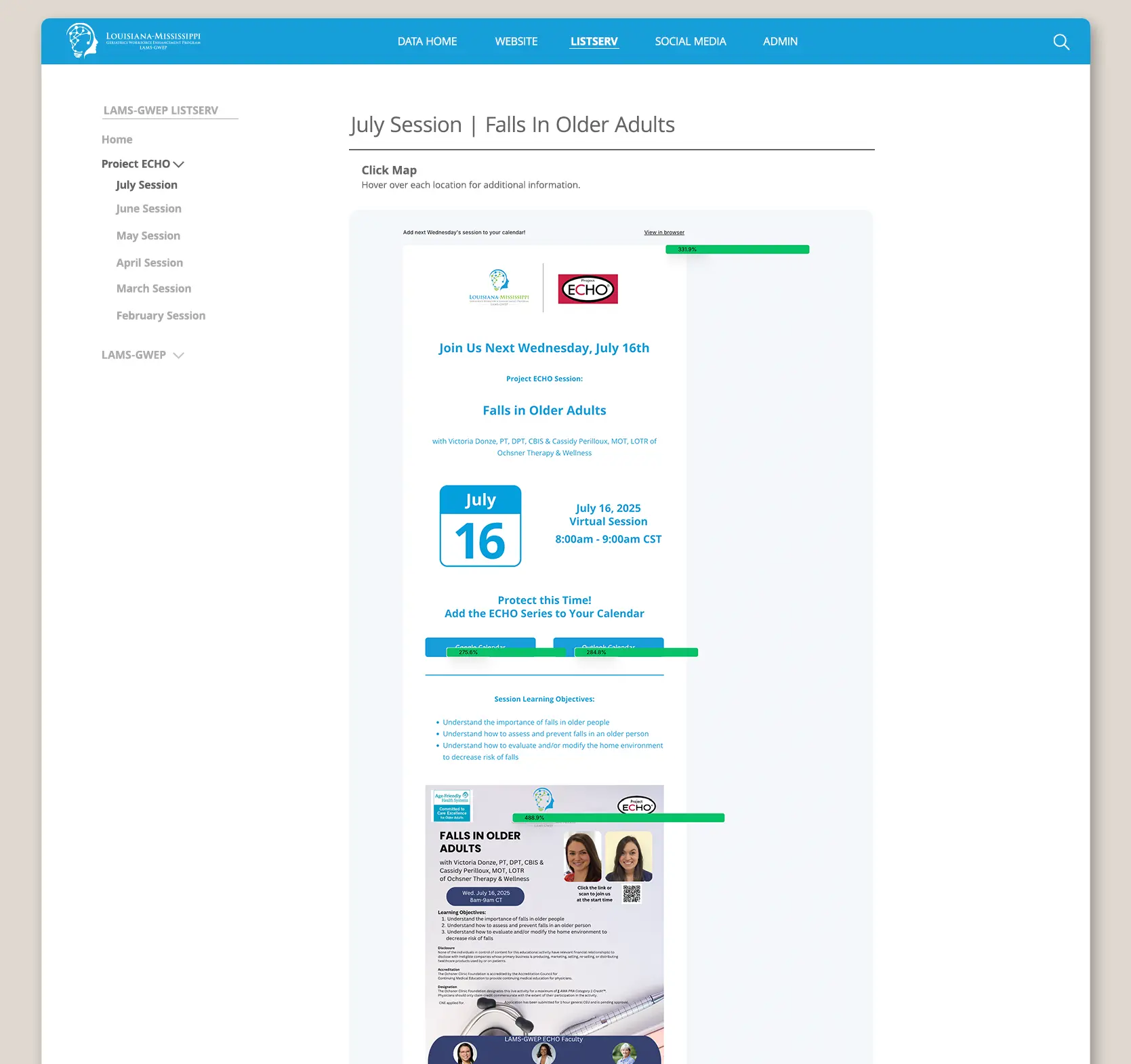 Relik Ghost LAMS-GWEP Data Hub Email Campaign Heat Click Map
